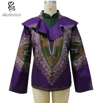 China Spring / Autumn Women African Print Tops Jackets Purple Color Dashiki Fabric for sale