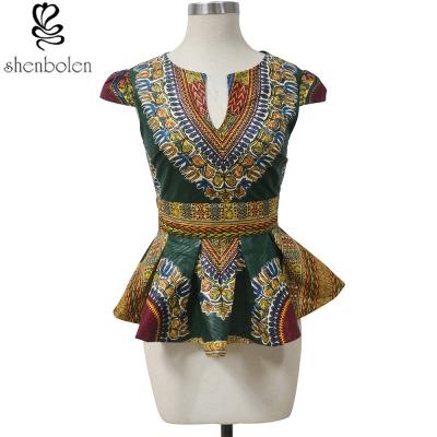 China Peplum Hem V Neck African Print Tops Wax Printed Customized Size Washable for sale