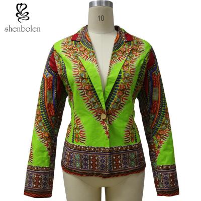 China OEM Service Dashiki African Print Tops Jackets For Spring / Autumn Green Color for sale