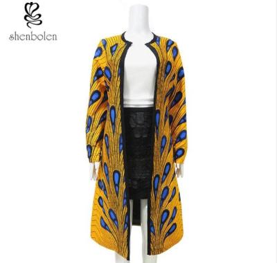 China Yellow Color Collarless African Ladies Jackets , Long African Print Trench Coat for sale