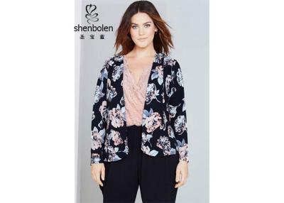 China Trendy Floral Print Plus Size Ladies Clothing For Young Women Open Front Waterfall Jacket for sale