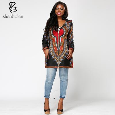 China Dashiki Fabric Womens African Print Winter Jackets With Hoodie Long Sleeve for sale