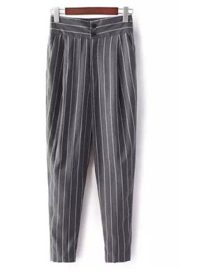 China Grey Womens High Waisted Pants , Striped High Waisted Chino Womens Pants for sale