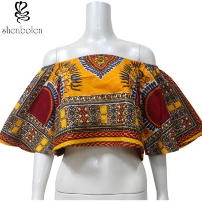 China Women Dashiki Style African Print Tops Off Shoulder Yellow Color Different Sizes for sale