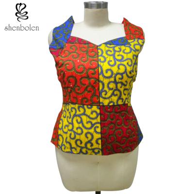 China Square Neckline Ankara African Print Tops With Zipper Back Multi Colored for sale