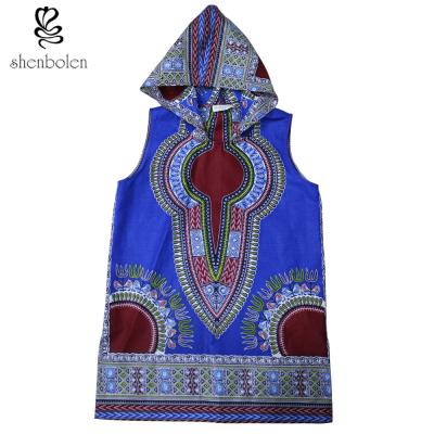 China 100 Percent Cotton Mens Hoodie African Print Tops Clothing Sleeveless Multi Colors for sale