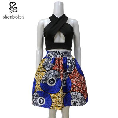 China 100 Percent African Printed Design Skirts  , African Print Black Skirt Set for sale