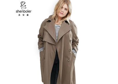 China Full Lining Fashionable Plus Size Ladies Clothing , Double Breasted Long Trench Coat for sale