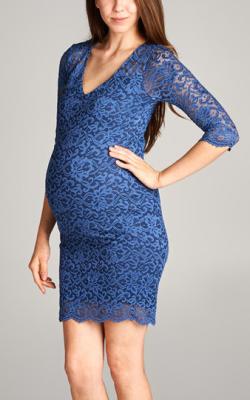 China Oem Service Blue Lace Maternity Wrap Dress Knee Length Fashion Designs for sale