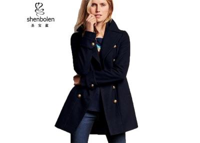 China Navy Blue Womens Long Wool Blend Winter Coats Double Breasted Regular Fit for sale