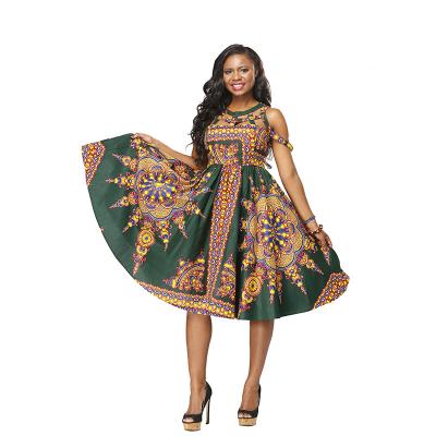 China Women Fashion African Print Clothing , 100% Cotton Wax African Style Dresses Shoulder for sale