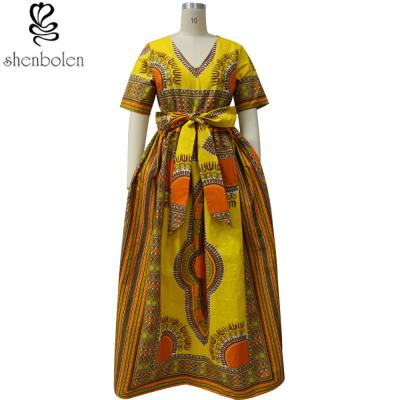 China Modern African Print Dresses Dashiki For Elegant V - Neck Classical Print Sleeveless for sale