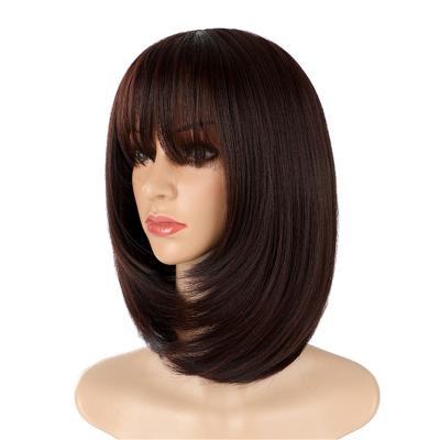 China Regular Wave Synthetic Hair Extensions Wig Matte Texture Vivid Natural Wig With Bangs for sale