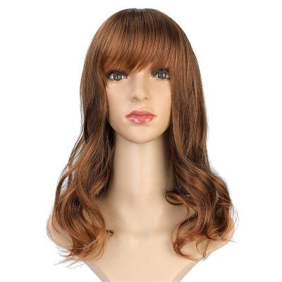 China Wholesales Regular Wave Wigs Front Hair With Dark Brown Web Celebrity Style Hair Wigs Full Bangs Short Curly Hair Head Cover for sale