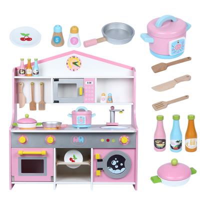 China China DIY Large Wooden Pink Cooking Kids Eco-Friendly Toys Kids Play Kitchen Set Toy for Pretend Combination Role Play for Girls and Boy for sale