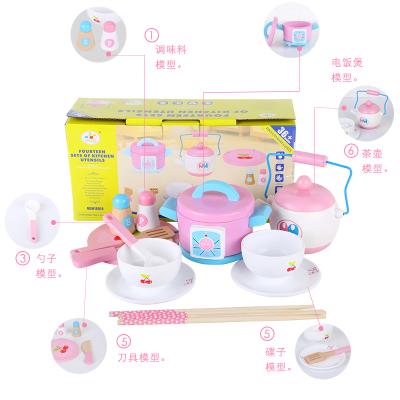 China Eco-Friendly Custom Kids Kitchen Educational Wooden Role Play Toys Kitchen Wooden Toys For Children 14 Pieces Kitchenware Baking for sale