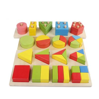 China Eco-friendly Montessori Column Wooden Geometric Puzzle Five - Column Color Cogniton Early Education Shape Paired Toys for sale