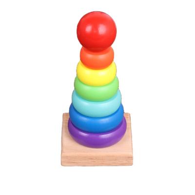 China Wholesale Eco-Friendly Mini Colorful Rainbow Folding Tower Toys Wooden Rainbow Stacking Toy Stacking Rings Folding Rainbow Stacking Tower for sale