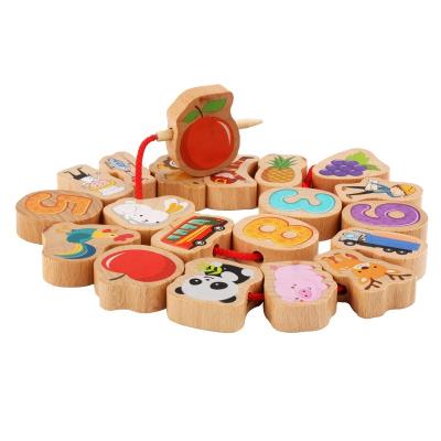 China Children's Learing Toys 50 Pcs Beech Wood Farm Animal Lacing Beads Educational Toys String Beads Wooden Learning Toys For Children for sale