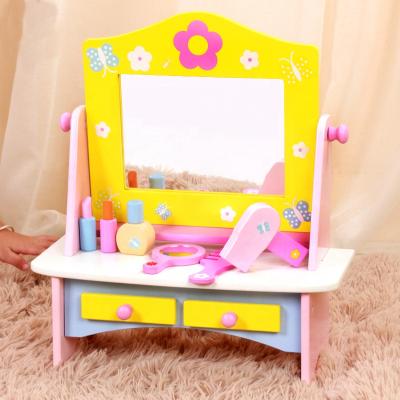 China Children's Learing Toys Wholesale Handmade Wooden DIY Girls Gift Pink Lovely Dresser Pretend Toys for sale