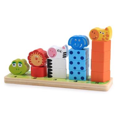 China Eco-friendly Wooden Zoo Stacker Baby Block Baby Animal Counting Toys for sale