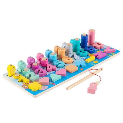 China Multifunctional Eco-friendly Material Wooden Letter Number Puzzle Toys Hot Selling Educational Magnetic Fishing Learning Game Toy for sale