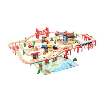 China Hot Sale 130 PCS Railroad Track Eco-friendly Wooden Wooden Train Wooden Track For Kids for sale