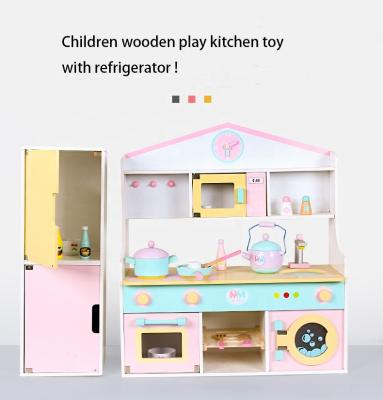 China Eco - Friendly Kids Wooden Play Kitchen Toy With Fridge for sale