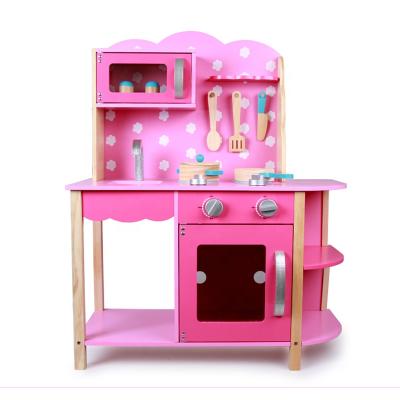 China High Quality Eco-Friendly Wooden Toys Kids Kitchen Wooden Toy Pink Role Play Kitchen Set for sale