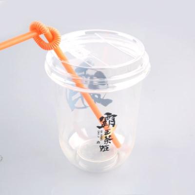 China Customized 100% Biodegradable PET Logo U Shape PP Disposable Plastic Juice Cup With Dome Lid Around Plastic Cup for sale