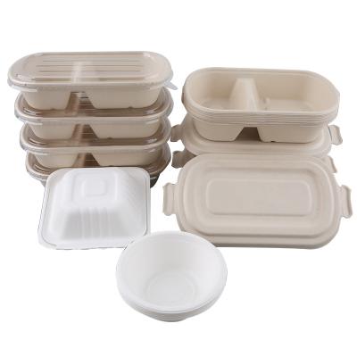 China Biodegradable Disposable 32OZ Bowls With PP Lids , Biodegradable Paper Bowls Bagasse Lunch Box for sale