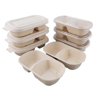 China 28OZ 2 Compartment Bagasse Lunch Box Biodegradable Food Fiber Compostable Food Storage Container Microwave Safe for sale