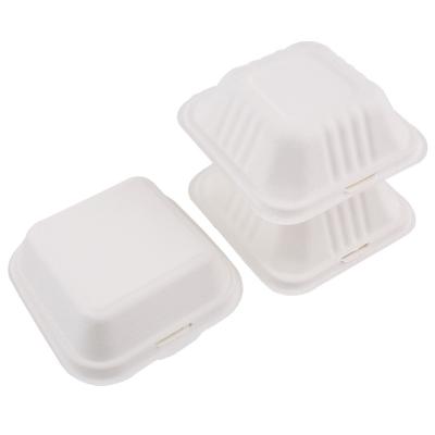 China Biodegradable Togo Fiber Sugar Cane Bagasse Clamshell Containers Food Boxes Compostable Biodegradable Natural Hamburger Takeout Box for sale