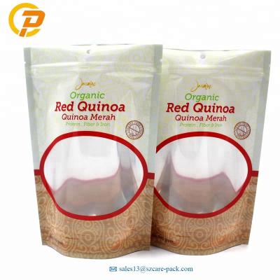 China Food Safety Clear Window Packaging Quinoa Pouch Stand Up With Zipper for sale