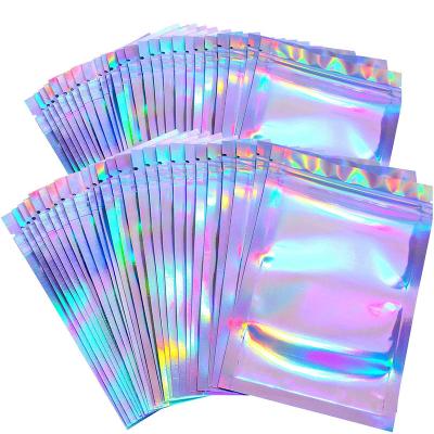 China BIODEGRADABLE custom printed holographic pouch 4X6inch 3.5g ziplock wraps iridescent hologram mylar packaging bags for cosmetic eyelash for sale