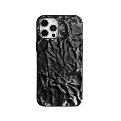 China Anti-drop Fashion Black Colors Phone Case For iPhone 13 12 11 Pro Max Mini XS XR Max 8 7 Plus Crinkle Folds Texture Soft Silicone Cover for sale