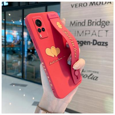 China Anti-fall Fashion Wrist Strap Holder Stand Silicone Soft Phone Case For Vivo X9 X20 X.21 X23 X30 X50 X60 With Love Heart Matte Back Cover for sale