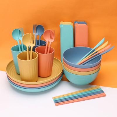 China 2021Wholesale Wheat Degradable Dishes Cup Kids Dinner Set Tableware Reusable Set Wheat Straw Cutlery Dinnerware Set for sale