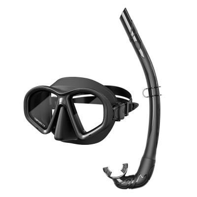 China Low Volume Freediving Mask and Snorkel mask Set Tempered Glass for Clear Underwater Vision for sale