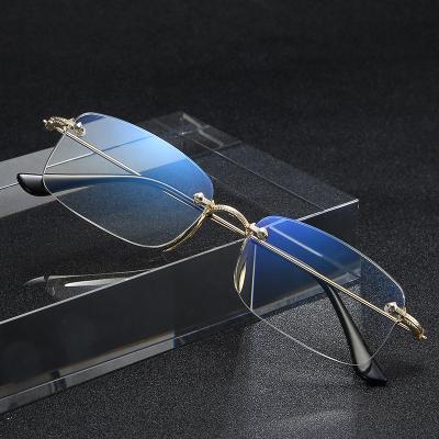 China Women Men Magnifying Glass Anti Radiation Fatigue HD Slim Rimless Blue Light Metal Older Magnifying Frame Magnifying Reader Glasses for sale