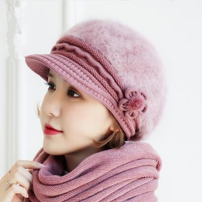 China COMMON 2021 Autumn And Winter Ladies Warm Knitted Hat Logo Rabbit Fur Hat Custom Made for sale