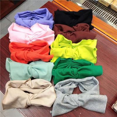 China New Solid Color Knitted Bunny Ears Hair Accessories Fashion Cross Hair Band Side Headband for sale