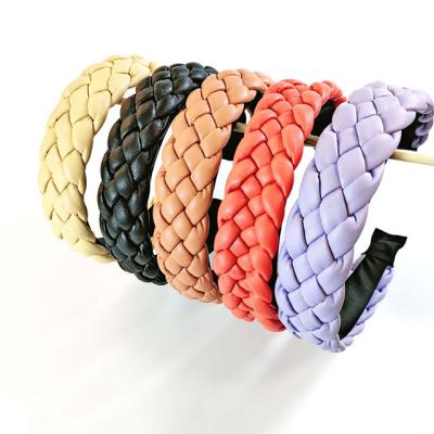 China Handmade New PU Leather Braided Headband Women Hair Clip Hairpin Braid Headband for sale