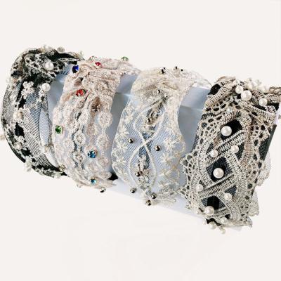 China Fashion Korean Style Lace Headband Pearl Rhinestone Mesh Hair Accessories Temperament Lady for sale