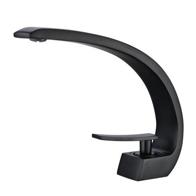 中国 Other Copper Black Baking Paint Crescent Curve Single Brass Handle and Single Hole Mixed Cold and Hot Water Bathroom Basin Faucet 販売のため