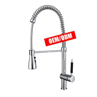 China Pull Down Spray Plated High Quality Sanitary Ware Hot And Cold Single Handle Deck Mounted Sink Water Mixer Tap Kitchen Faucet for sale