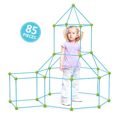 China ABS Plastic 85 Pcs Commercial Children Build and Play Construction Fort Toy Kids Crazy Building Kit for sale