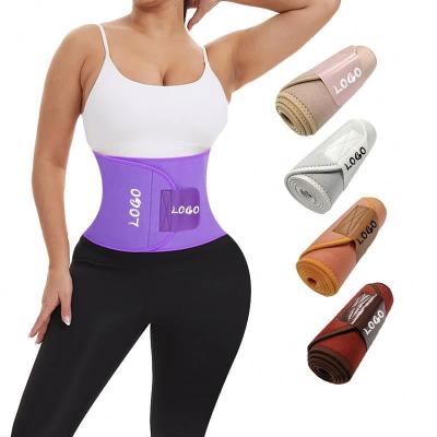 China Custom Logo Ultra Slim Wrap Around Breathable Sweated Lose Weight Bandage Wrap Waist Trainer For Lady for sale