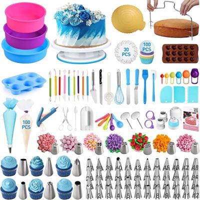 China Sustainable 340 Pcs Cake Decorating Kit With Silicone Cake Molds Cake Turntable Set for sale