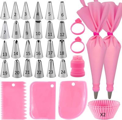 China Viable 33Pcs Cake Decorating Tool Kit Set Amazon Hot Sale Diy Baking Cake Tools Turntable Rotating Rack, Piping Bags for sale